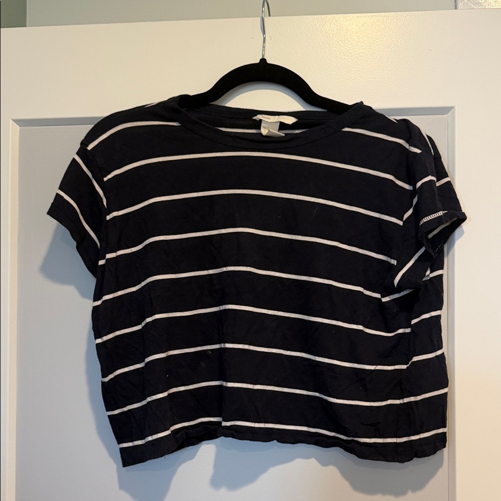 H&M Navy and White Striped Crew Tee